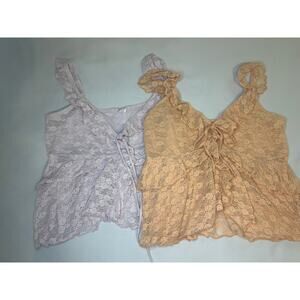 Old Navy Lace Wrap Tops Womens Large Lot of 2 Cream Beige Floral Cottagecore
